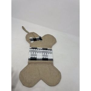 Senneny Pet Dog Christmas Stocking Burlap Lace Black White Check NEW Bone